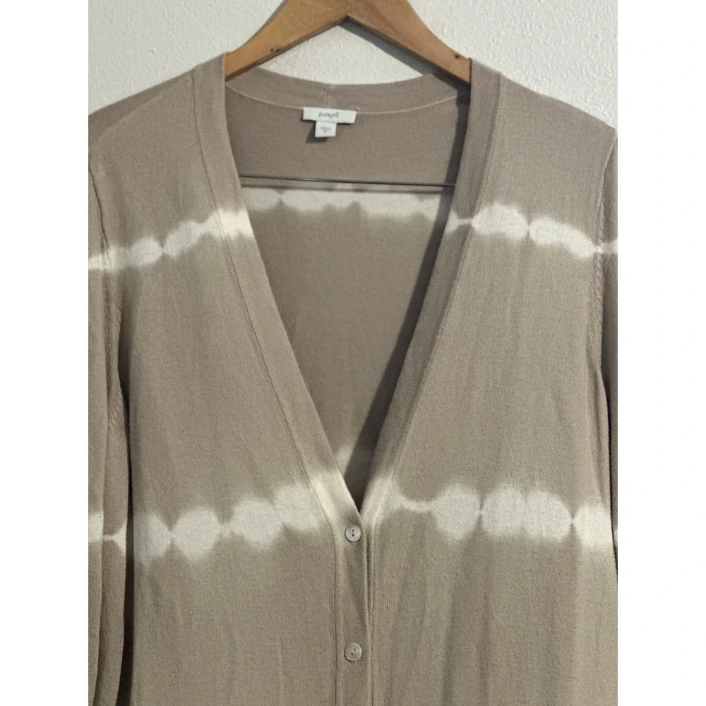 J‎ Jill Pure Jill Cardigan Sweater Womens XL Tan Striped Duster Button Up BOHO